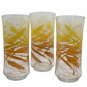 Vintage Libbey Golden Wheat Tumblers Set of 3 16oz Glasses Mid Century 1960s